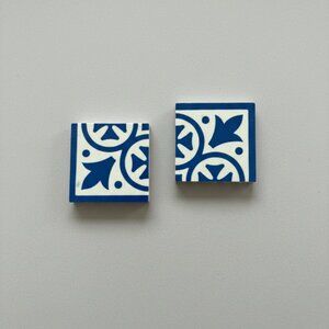 RARE American Encaustic Blue Square Border Tiles | 2 pcs | Art Deco
